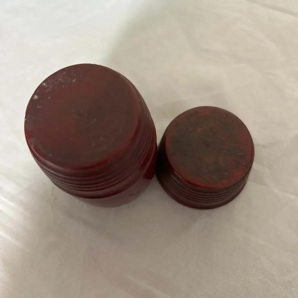 Vintage Treenware Red Lacquer Wooden Barrel Storage Box